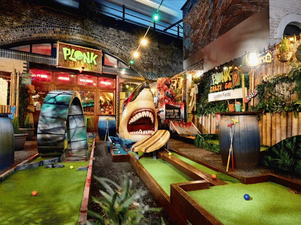 Inside of Plonk mini golf venue