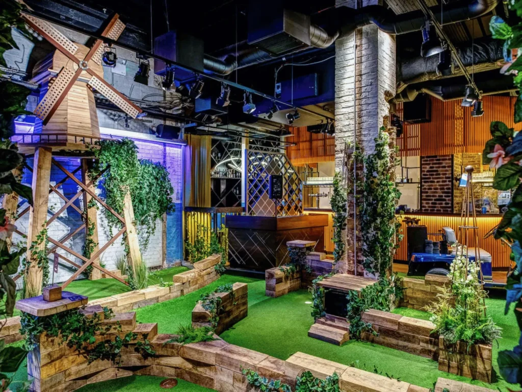 Inside of Swingers City mini golf venue