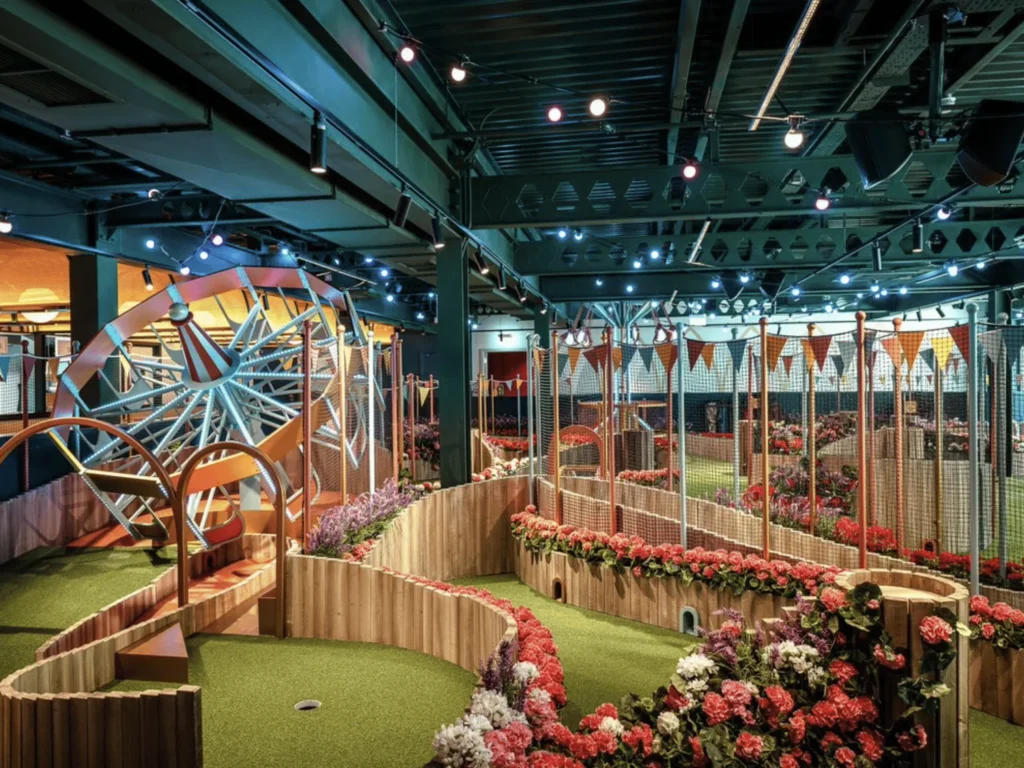 Inside of Swingers West End mini golf venue