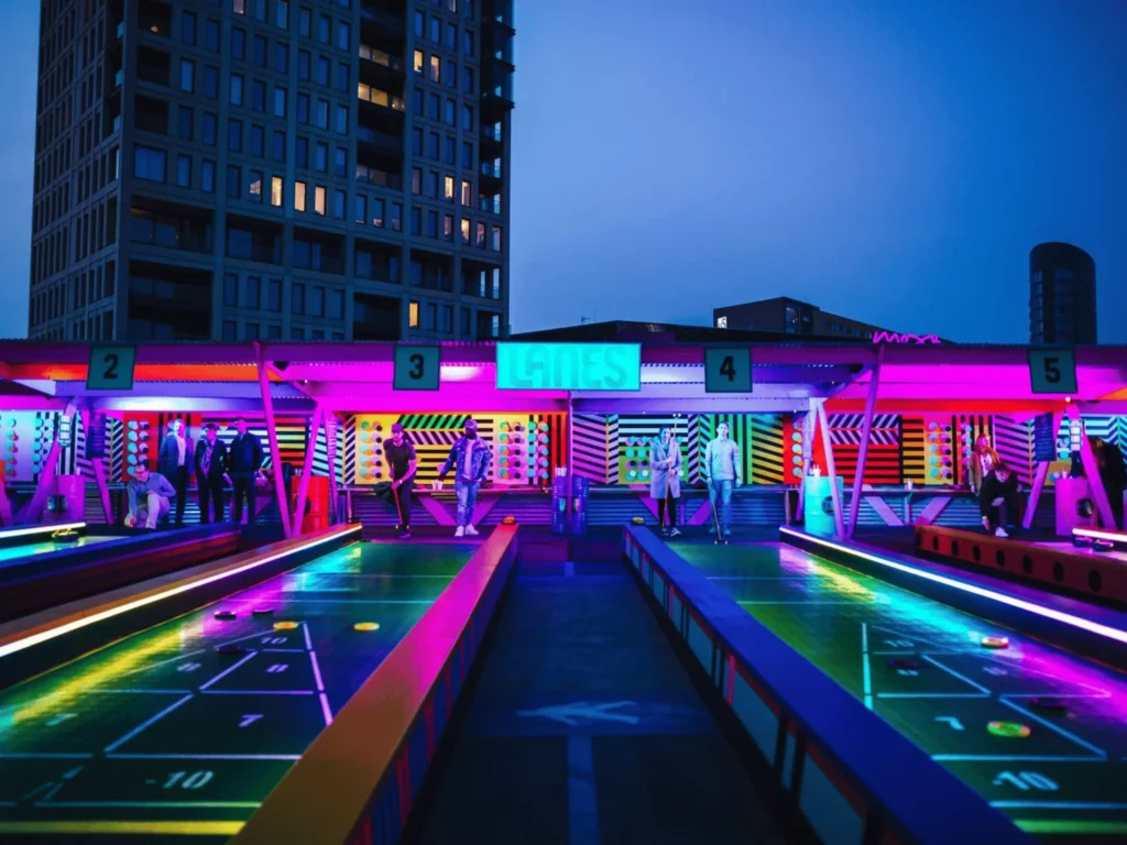 Landscape view of Roof East venue. Best Places To Play Mini & Crazy Golf