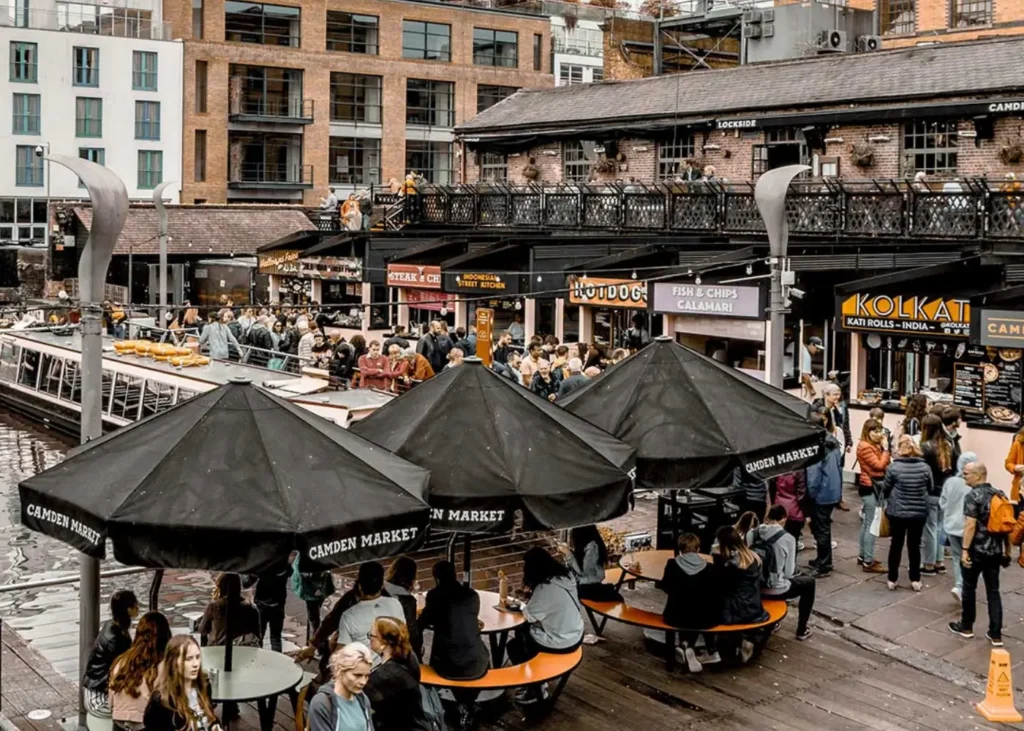 People eating in Camden Market