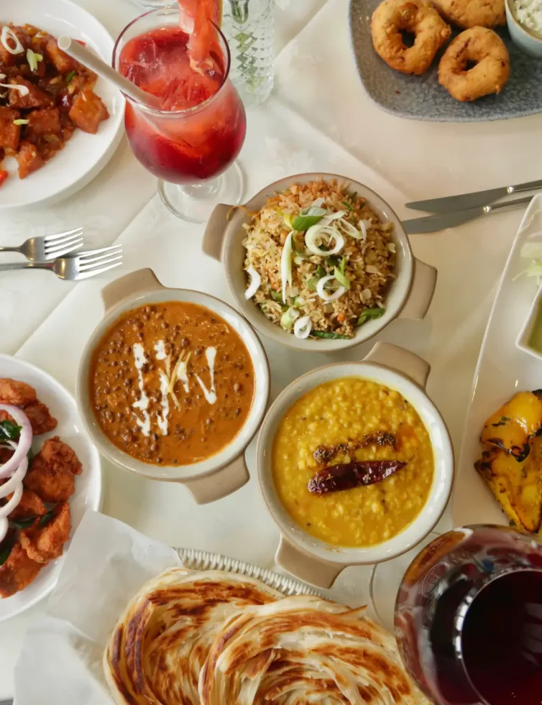 Indian dishes spread on a table